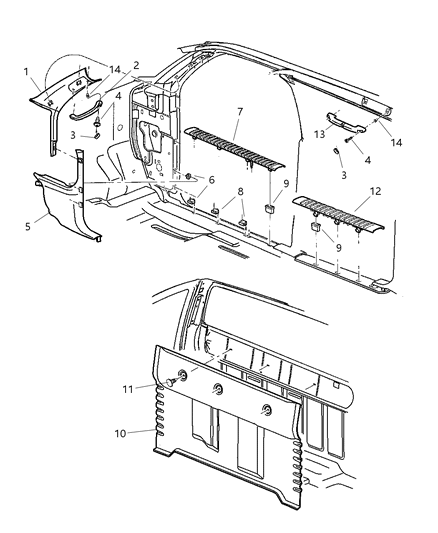 2005 Chrysler PT Cruiser Clip Trim Panel Diagram for 55216638