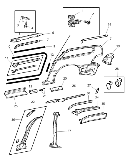 Panel Roof Rail Slide Track Diagram for 4882400
