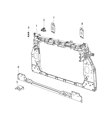 Panel Radiator Closure Impact Sensor Bracket (#2) Diagram for 68287721AA