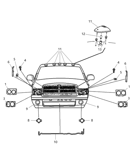 1996 Chrysler LHS Lamp Headlamp Parking And Turn Diagram for 68003125AA