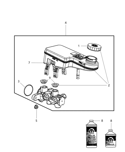 Reservoir Brake Master Cylinder Diagram for 68038557AA