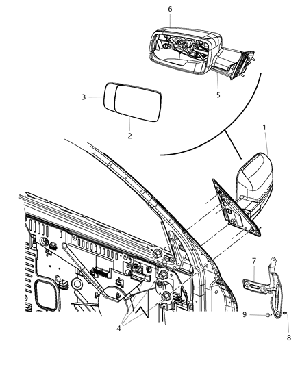 2010 Jeep Liberty Mirror Outside Rearview Manual Diagram for 55372068AD