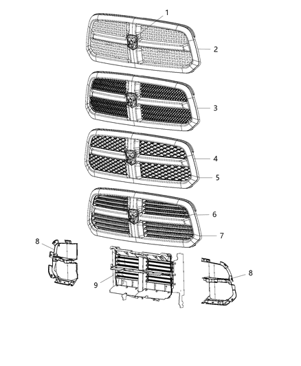 Grille Active Shutter Includes Actuator Diagram for 68192368AA