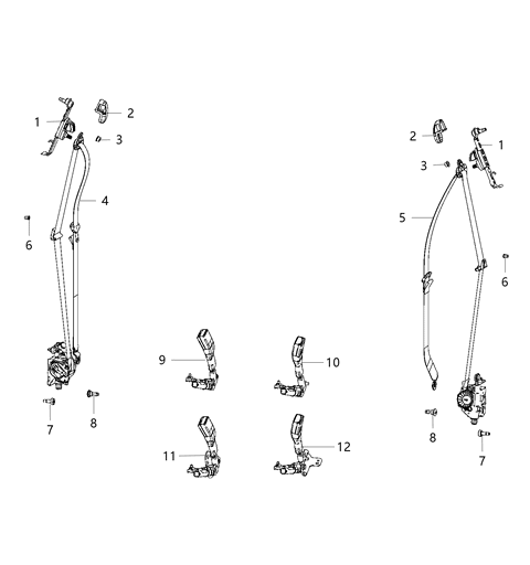 2018 Dodge Grand Caravan Seat Belt Buckle Power Height Adjuster Inner Right Diagram for 1DF301X1AI