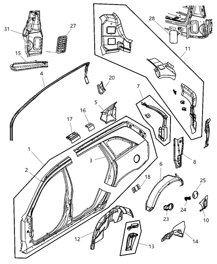2006 Dodge Durango Panel Bodyside Aperture Rear Diagram for 5093832AB