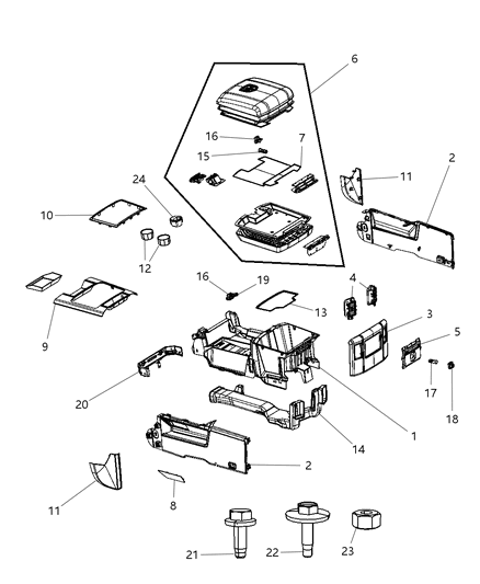 2003 Dodge Sprinter 3500 Cupholder Console Diagram for 1QR15DX9AA