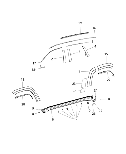 Molding Wheel Flare Quarter Panel Diagram for 1PC77TZZAI