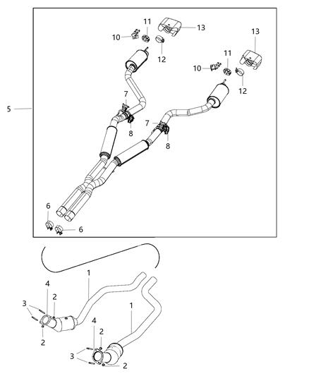 Muffler And Resonator Exhaust Diagram for 68453195AB