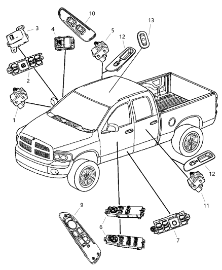 2006 Dodge Ram 2500 Bezel Power Window/Door Lock Switch Diagram for 5HZ72ZJ3AB