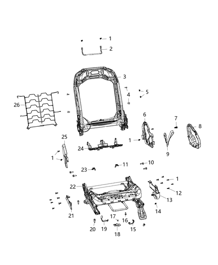 1994 Dodge Shadow Frame Front Seat Back Diagram for 68276608AA