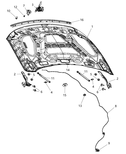 2011 Ram 2500 Hood Diagram for 55372244AC