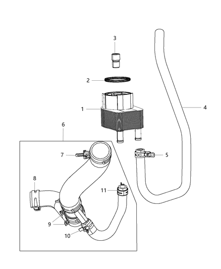 2022 Jeep Wrangler Hose Engine Coolant To Oil Cooler Inlet Diagram for 5181619AH