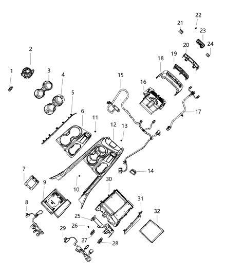 Bin Floor Console Diagram for 68520042AA