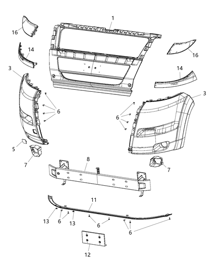 Fascia Front Bumper Center Diagram for 6ZH38JXWAA