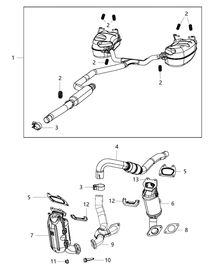 2006 Chrysler Town & Country Manifold Exhaust And Catalytic Converter Maniverter Diagram for 68036154AI