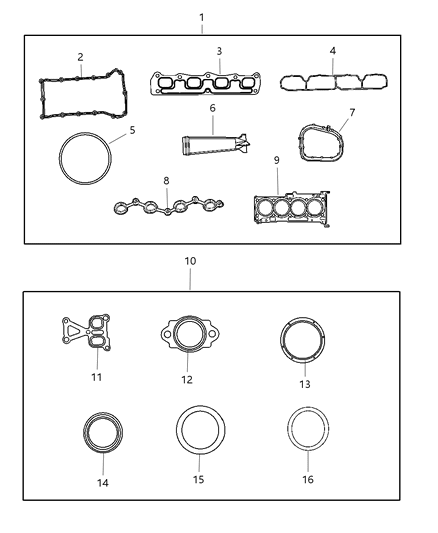 1988 Dodge D250 Gasket Package Engine Upper - Items 2-9 Diagram for 5189956AA