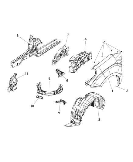 1986 Jeep Comanche Shield Splash Front Diagram for 68266851AA