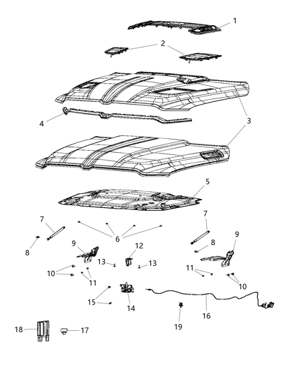 1993 Dodge Ramcharger Hood, Front Diagram for 68276297AB