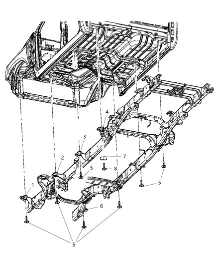 Cushion Body Hold Down Quad Load Diagram for 55366481AB