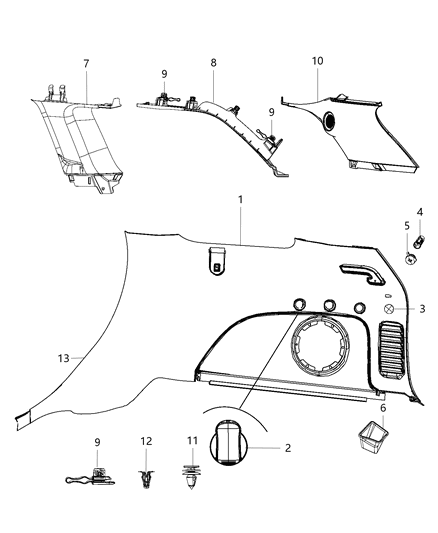 Panel Quarter Trim with Speaker Grille Diagram for 1WK001U5AB