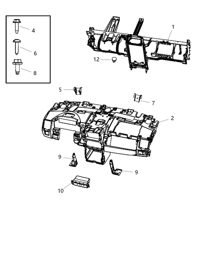 Instrument Panel Base Panel Diagram for 68110042AB