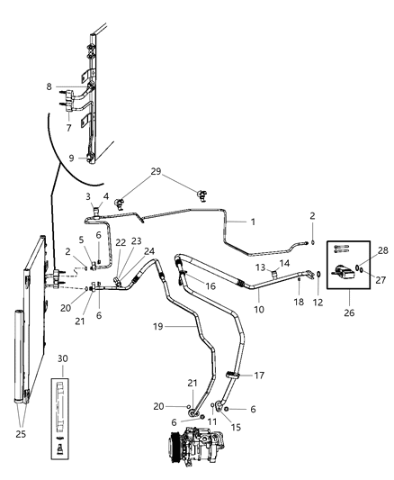 2002 Jeep Liberty Line A/C Discharge: Gaskets, O-Rings, Transducer, Valve Core Diagram for 55056914AD