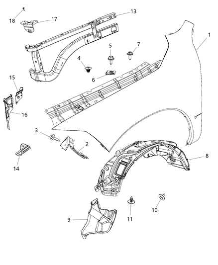 2007 Jeep Liberty Panel Fender Diagram for 68054339AG
