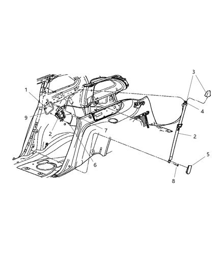 2005 Chrysler Pacifica Seat Belt Rear Diagram for XV771L5AB