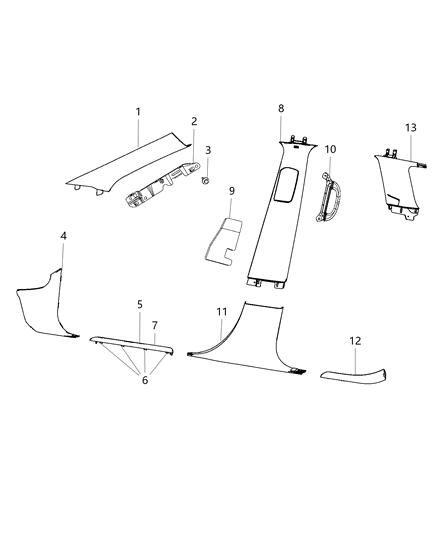 Panel B Pillar Lower Trim Diagram for 1GG59DX9AB