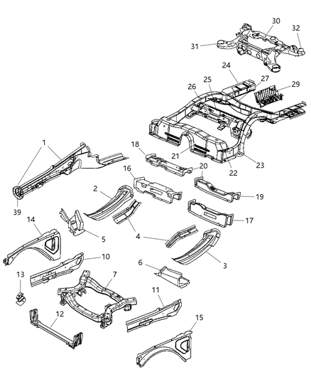 Crossmember Radiator Radiator, Lower Diagram for 5065240AA