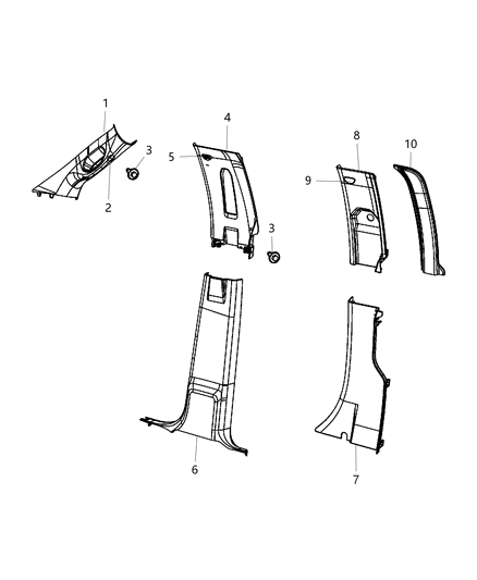 Panel B Pillar Upper Trim Includes Grab Handle And Caps Diagram for 1MH96BD1AC