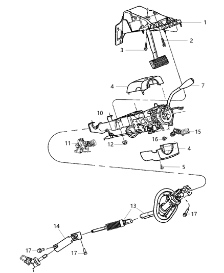 2009 Jeep Liberty Bracket Steering Column Clutch And Brake Pedal Diagram for 55351190AH