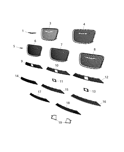 Nameplate Grille Chrysler Includes Item #2 Diagram for 68496078AA