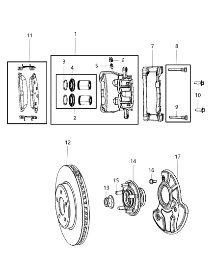 2007 Dodge Magnum Pad Kit Front Disc Brake Contains 4 Pads And 8 Clips Diagram for 5142558AA