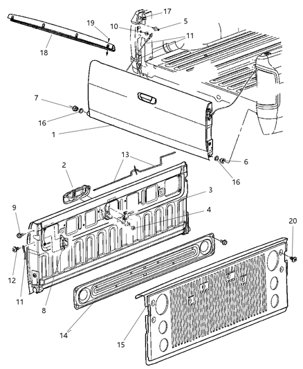 2008 Dodge Ram 3500 Cable Tailgate Diagram for 55276074AE
