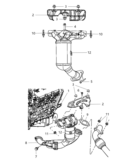 2009 Dodge Grand Caravan Manifold Exhaust And Catalytic Converter Maniverter Diagram for 68042142AA