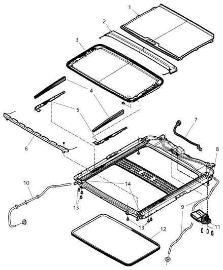 2006 Dodge Ram 1500 Tube Sunroof Drain Front Diagram for 55276952AA