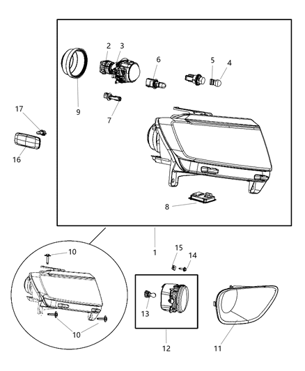 Headlamp Diagram for 55079379AD