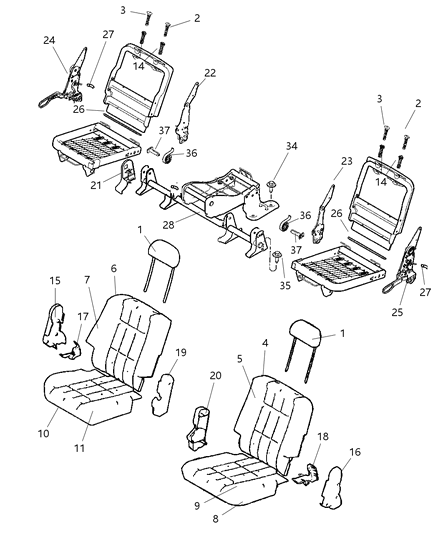 1994 Dodge Ram 3500 Cushion Rear Seat Left, Includes Seat Cover Diagram for 1FU291D1AA