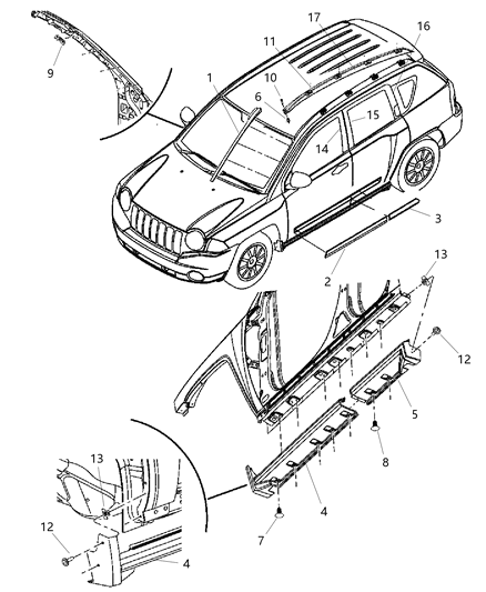Molding A Pillar Diagram for 5182560AD