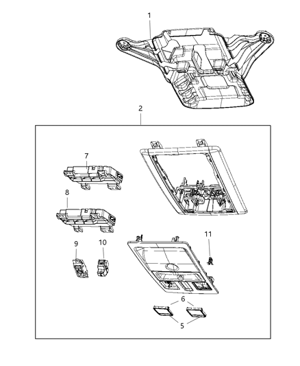 2018 Ram 1500 Console Overheadlamps Serviced In Assembly Only Diagram for 5VR69BD1AA