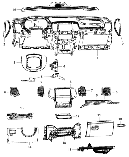 2004 Dodge Caravan Dampener Glove Box Door Diagram for 68086496AC