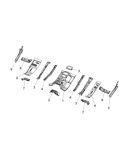 1987 Dodge D350 Panel Underbody Front Diagram for 68298528AB