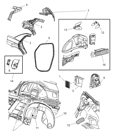 2009 Chrysler 300 Panel Bodyside Aperture Rear Outer Diagram for 68055347AA