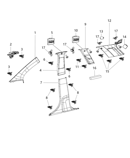 2007 Chrysler Town & Country Pad C And D Pillar Diagram for 4716985