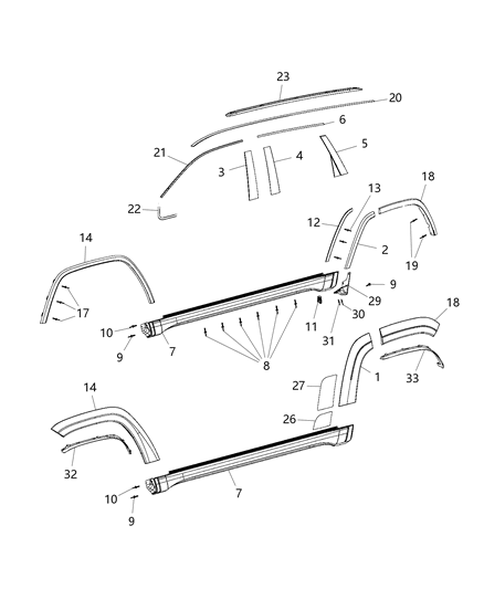 Molding Wheel Flare Rear Door Diagram for 1WD00GTWAB