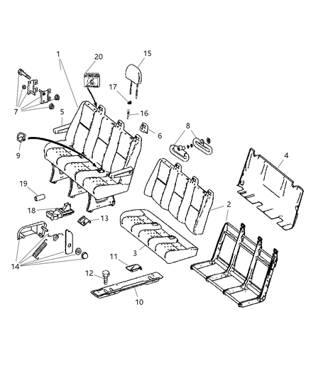 2017 Ram ProMaster 3500 Seat Complete Rear Three Passenger Diagram for 1JB581F7AA