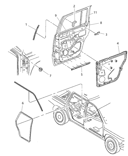 1992 Dodge Caravan Water Shield Rear Door, Driver Side Diagram for 55256689AC