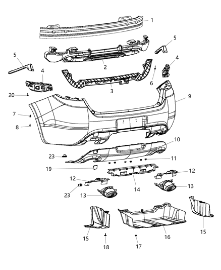 Spat Rear Wheel Opening Diagram for 68223596AA