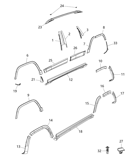 Shield Splash Mud Flap Splash Rear Wheelhouse Diagram for 68280410AA